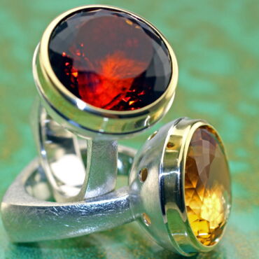 Ringe aus Silber und 750er Gelbgold mit Gold-und Madeiracitrin